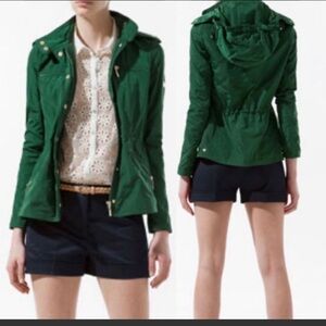 Women's emerald green quilted Zara Coat with hood